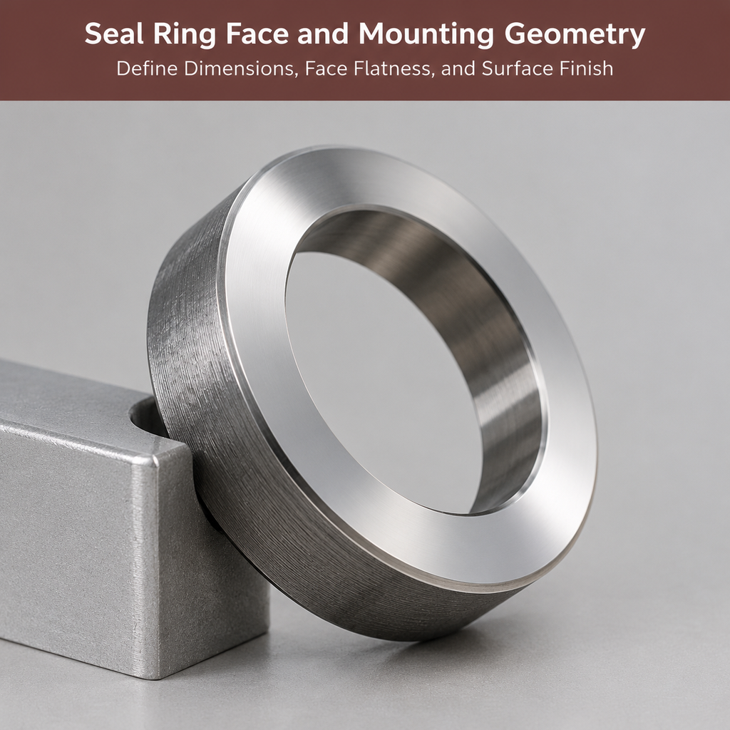 Carbide seal ring showing the sealing face, bore, and outside diameter