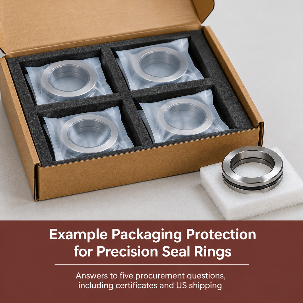 Example protective packaging with individually separated carbide seal rings