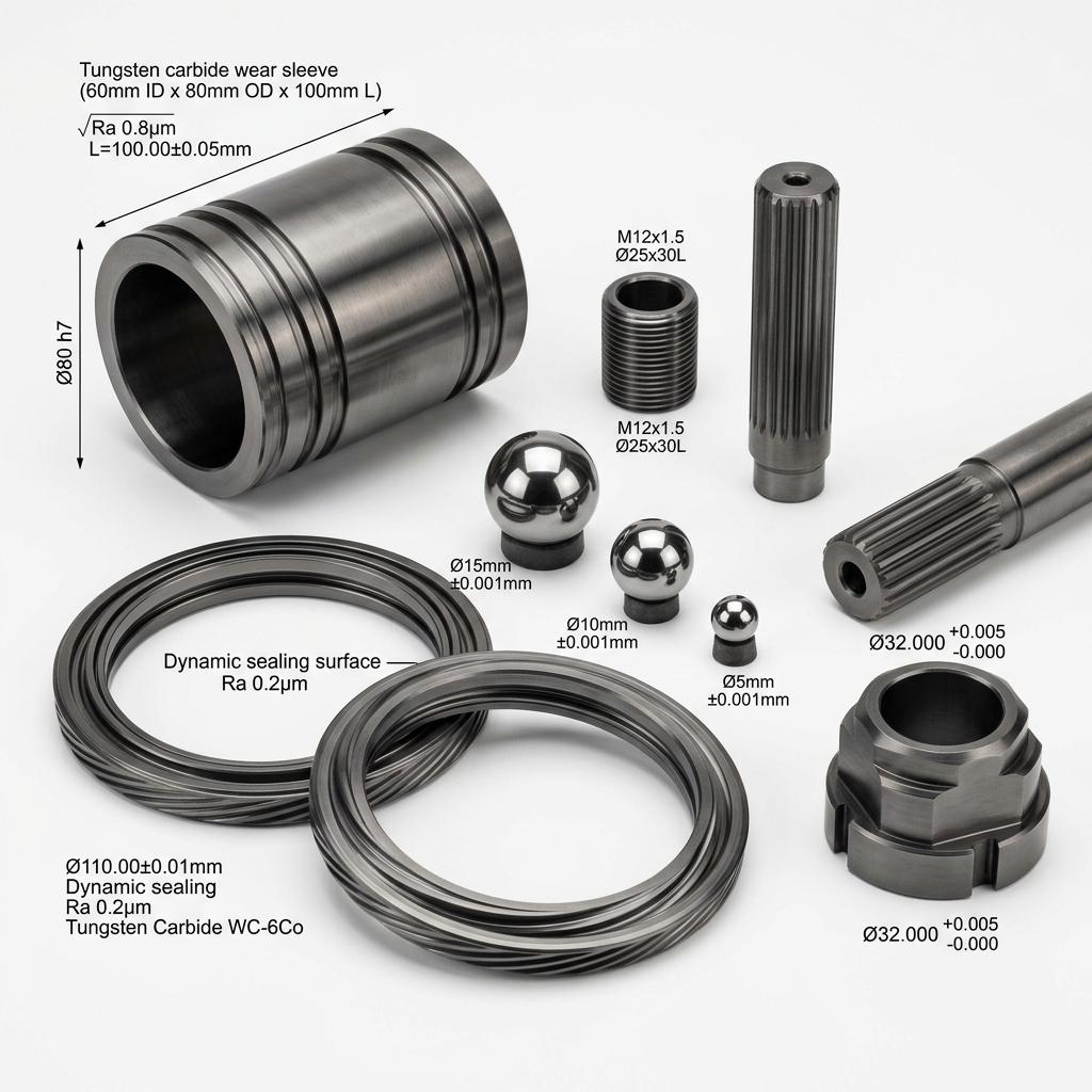 Custom engineered tungsten and carbide components